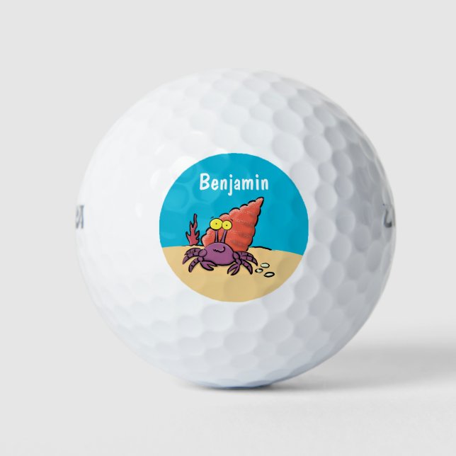 Pelotas De Golf Cangrejo ermitaño gracioso personalizado morado (Anverso)