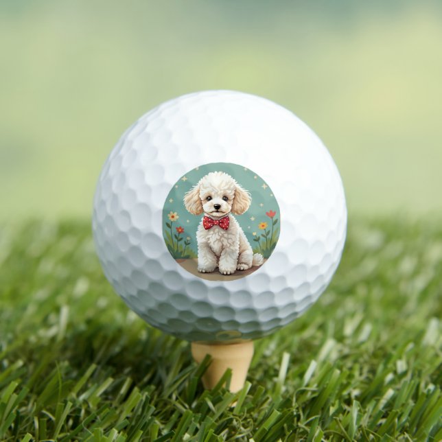 Pelotas De Golf Caniche blanco adorable con corbata (Camiseta in situ)