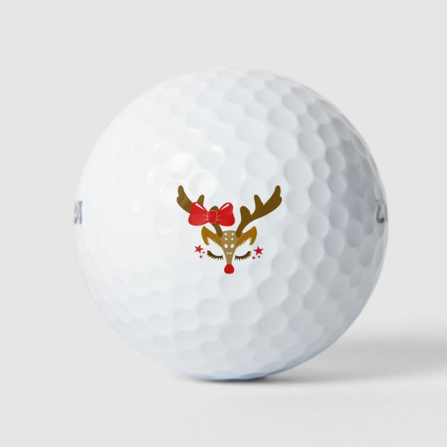 Pelotas De Golf Cara de reno de Navidades personalizados (Anverso)
