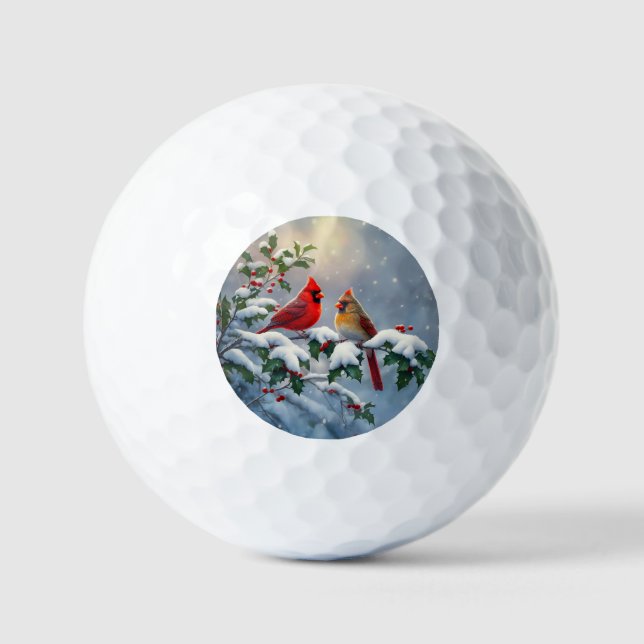 Pelotas De Golf Cardenales rojos y Holly en la nieve (Anverso)