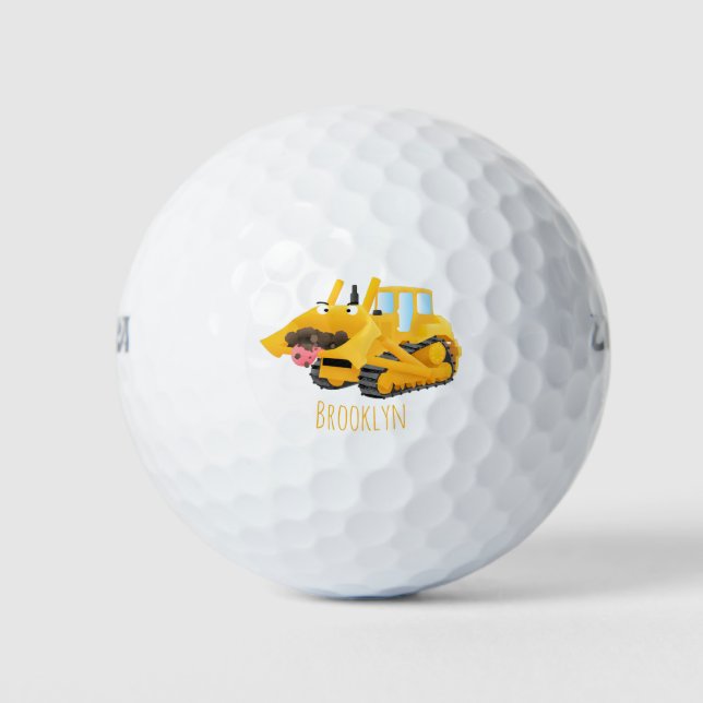 Pelotas De Golf Caricatura graciosa amarilla con bulldozer (Anverso)