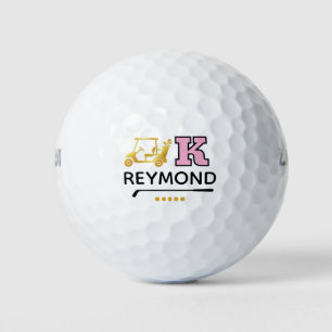 Pelotas De Golf Carrito de Golf Dorado - Letra K Rosa Inicial en N