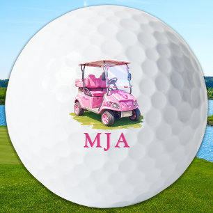 Pelotas De Golf Carrito de Golf Personalizado Rosa con Monograma