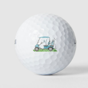 Pelotas De Golf Carro de golf con encanto Monograma azul acuarela