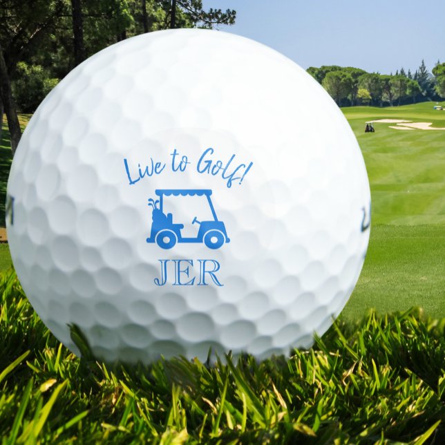 Pelotas De Golf Carro de golf Las Iniciales Monogramadas Viven al  (Golf Cart Monogrammed Initials Live to Golf Blue Golf Balls)