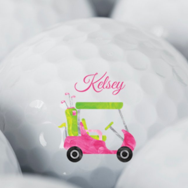 Pelotas De Golf Carro de golf rosa acuarela personalizado (Subido por el creador)