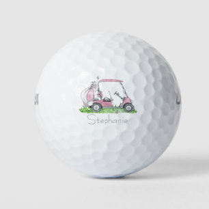 Pelotas De Golf Carro de golf rosa con encanto personalizado