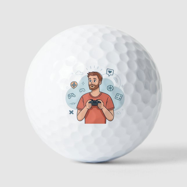 Pelotas De Golf Cartoon Gamer Character Illustration (Anverso)