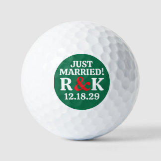 Pelotas De Golf CASADOS Monograma y Ampersand Rojo, Fondo Verde
