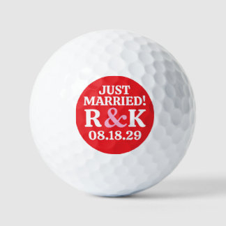 Pelotas De Golf CASADOS Monograma y Ampersand Rosa, Fondo Rojo