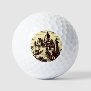 Pelotas De Golf Castillo medieval de fantasía - Estilo Woodcut jap