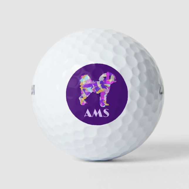 Pelotas De Golf Cavapoo Perro Cute Perro Silueta Púrpura Monograma (Anverso)