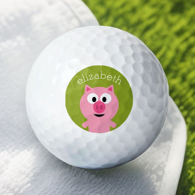 Pelotas De Golf Cerdo Personalizado de granja - verde rosa y lima (Custom Golf Balls)