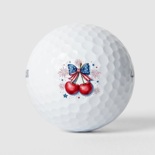 Pelotas De Golf Cerezas con Coquette Bow 4 de Julio Americano (Anverso)