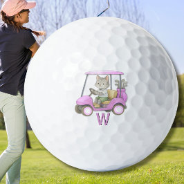 Pelotas De Golf Charming Cat Pink Cart Purr-fectly on Par