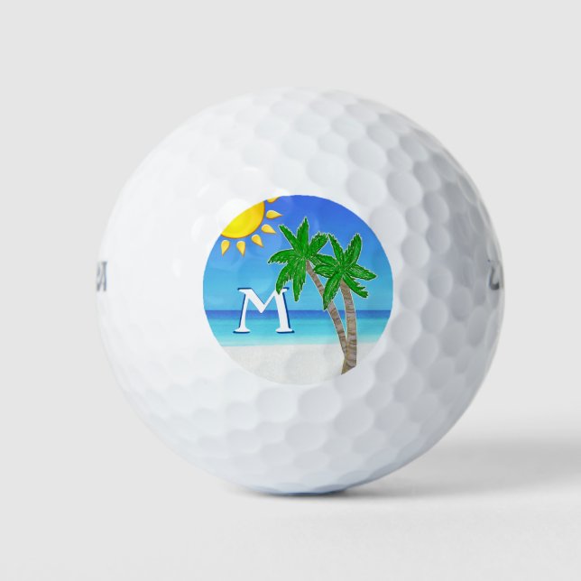 Pelotas De Golf Cheery Beach Scene MONOGRAM Golf Balls for Women (Anverso)