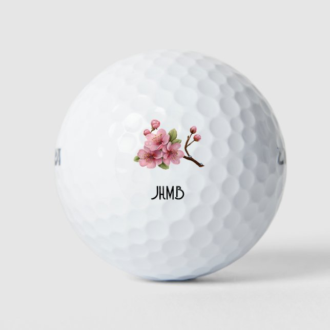 Pelotas De Golf Cherry Blossom Flower Monogram Art (Anverso)