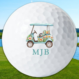 Pelotas De Golf Chic Floral Cart Personalized 3 Initial Monogram