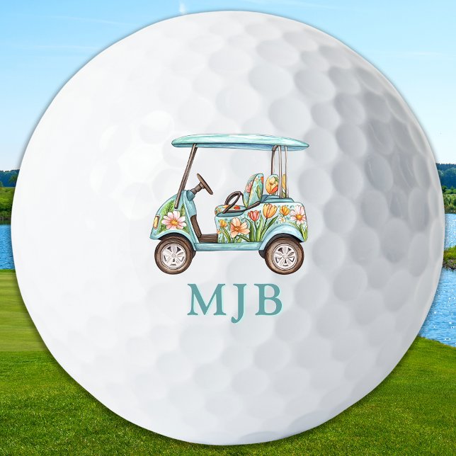 Pelotas De Golf Chic Floral Cart Personalized 3 Initial Monogram (Subido por el creador)