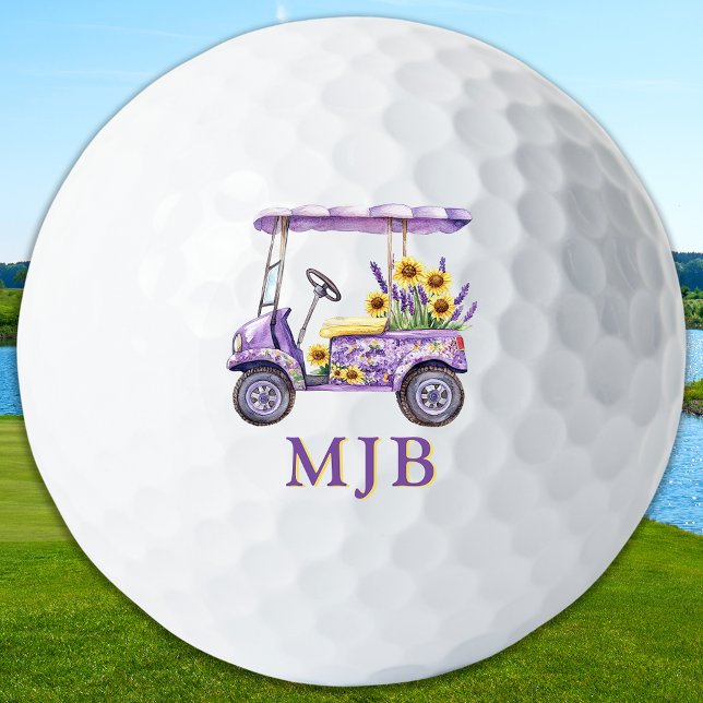 Pelotas De Golf Chic Floral Cart Personalized 3 Initial Monogram (Subido por el creador)