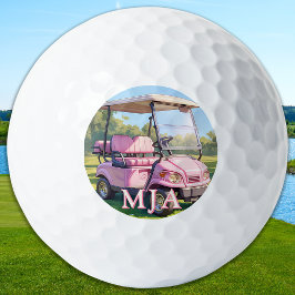 Pelotas De Golf Chic Pink Personalized Golf Cart Custom Monogram 