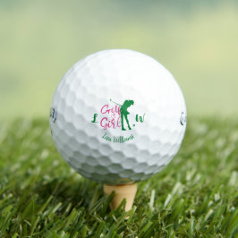 Pelotas De Golf Chica de golf Monograma simple Rosa y Verde con no