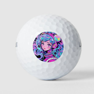 Pelotas De Golf Chica Kawaii de Anime Espacial Rosa y Azul Pastel