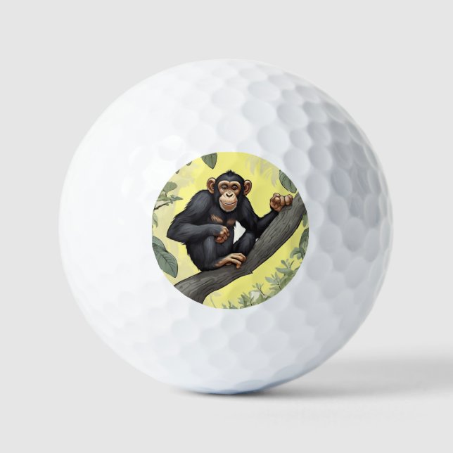 Pelotas De Golf Chimpancé lindo en la rama saluda (Anverso)