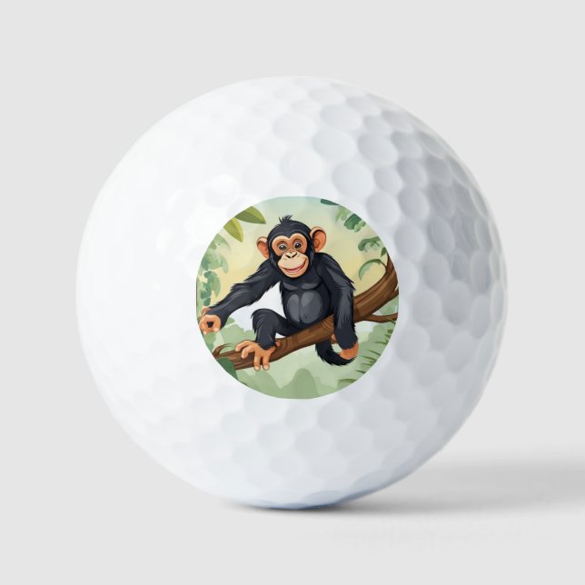Pelotas De Golf Chimpanzee con su linda cola en la rama saluda (Anverso)