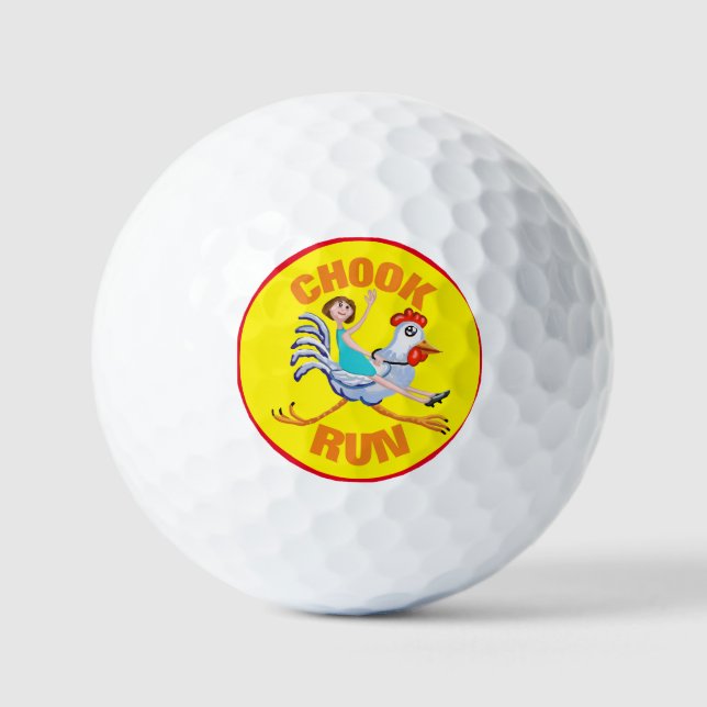 Pelotas De Golf Chook ejecutar fondo amarillo divertido (Anverso)