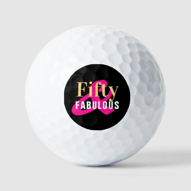 Pelotas De Golf Cincuenta y fabuloso 50 cumpleaños Black Gold Pink (Anverso)
