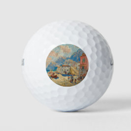 Pelotas De Golf Ciudad costera de España (Paisaje español vintage)