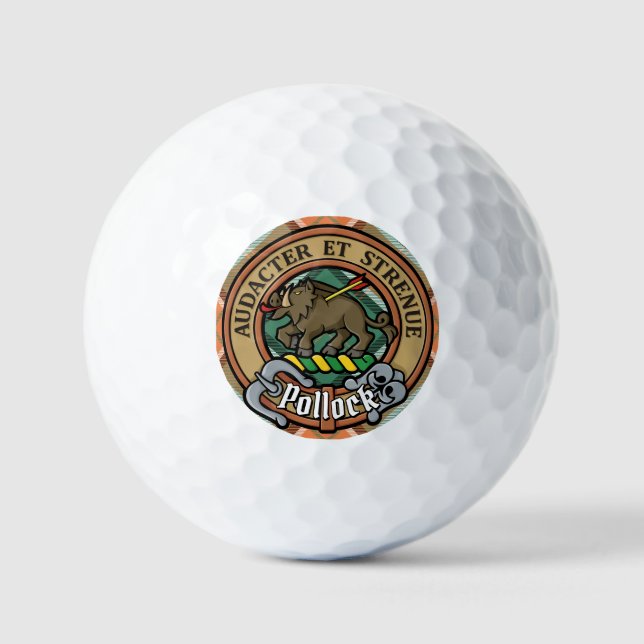Pelotas De Golf Clan Pollock Escudo sobre Tartán (Anverso)