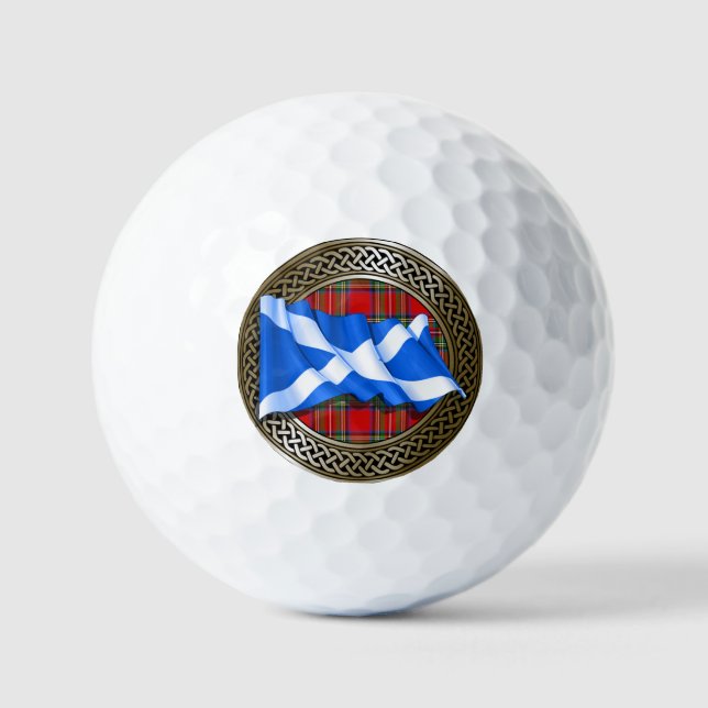 Pelotas De Golf Clan Stewart Tartan Knot & Flag (Anverso)