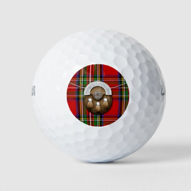 Pelotas De Golf Clan Stewart Tartan Y Sporran (Anverso)