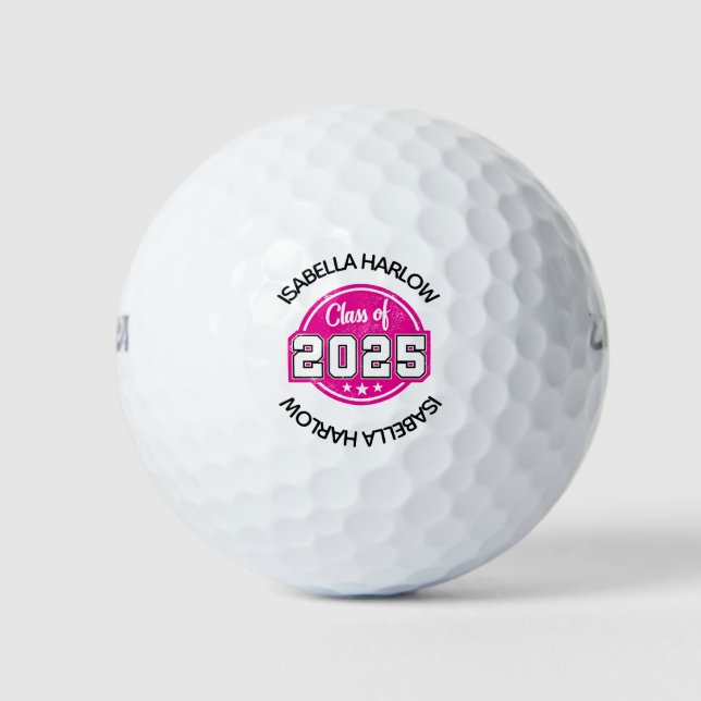 Pelotas De Golf Clase de nombre de graduado rosado 2025 (Anverso)