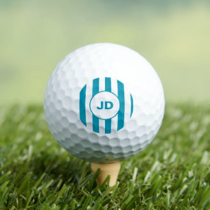 Pelotas De Golf Clásico Vintage Inicial Verde Marino y Blanco Raya