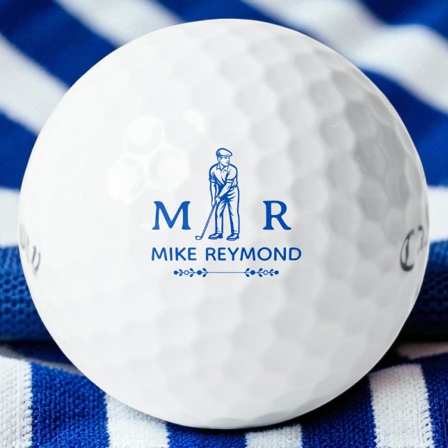 Pelotas De Golf Classy Blue Golfer Monogrammed (Subido por el creador)
