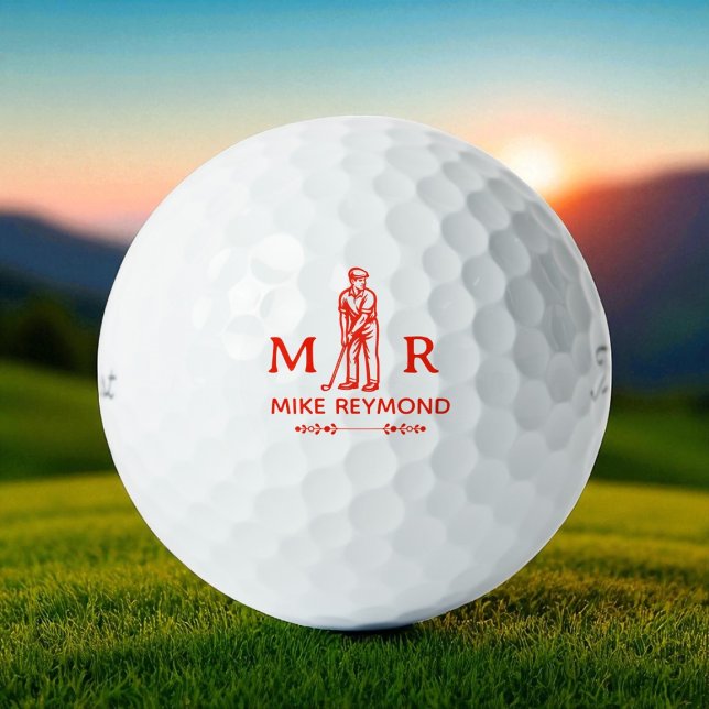 Pelotas De Golf Classy Red Golfer Monogram (Subido por el creador)