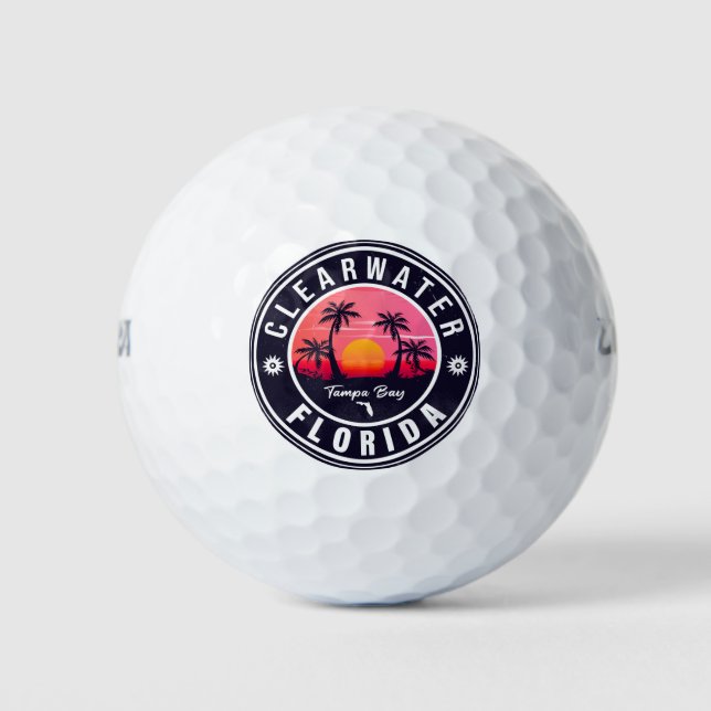 Pelotas De Golf Clearwater Beach Florida Retro Sunset Souvenirs (Anverso)