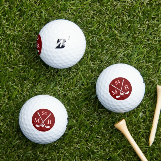 Pelotas De Golf Clubes cruzados y Iniciales golfistas rojas (Césped in situ)