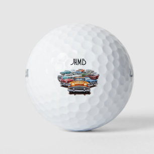 Pelotas De Golf Coche Vehículo Clásico Antiguo Retro Arte Monogram