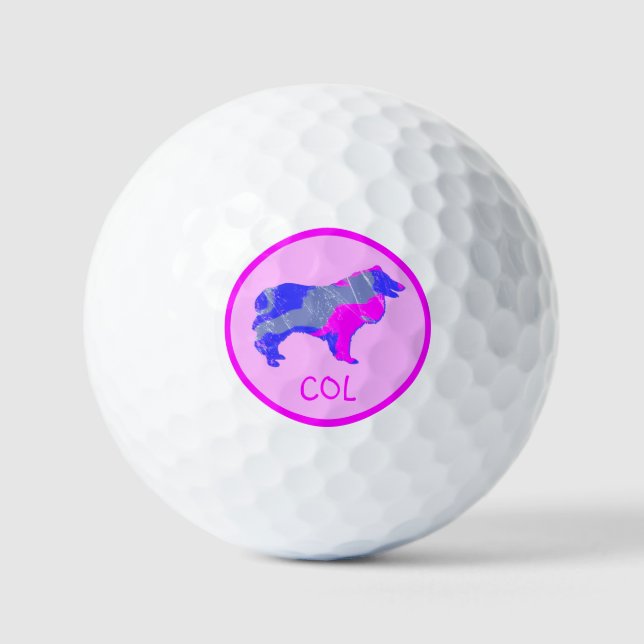 Pelotas De Golf Collie Rough Cute Perro Rosado Silhouette Monogram (Anverso)