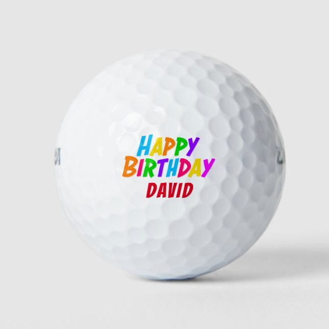Pelotas De Golf Colorido Feliz Cumpleaños Añadir Nombre Golfer (Anverso)