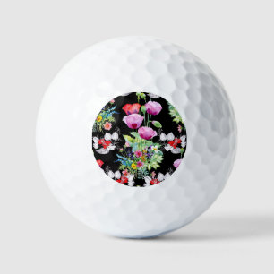 Pelotas De Golf Colorido patrón de flor de verano de amapola