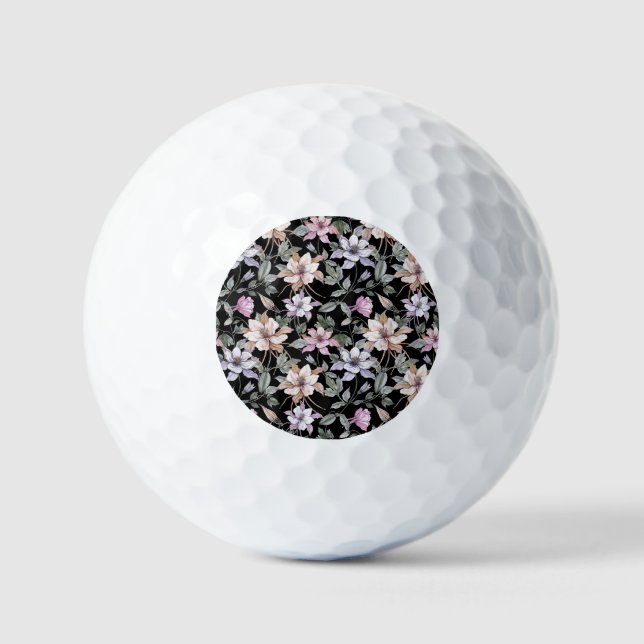 Pelotas De Golf Columbina exótica: acuarela floral negra. (Anverso)