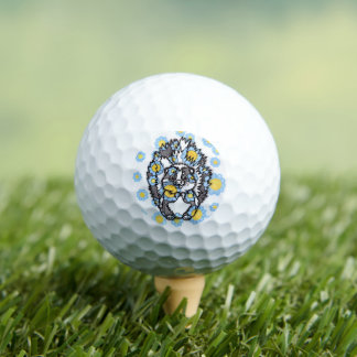 Pelotas de Golf con Mapache Lindo y Flores Azules