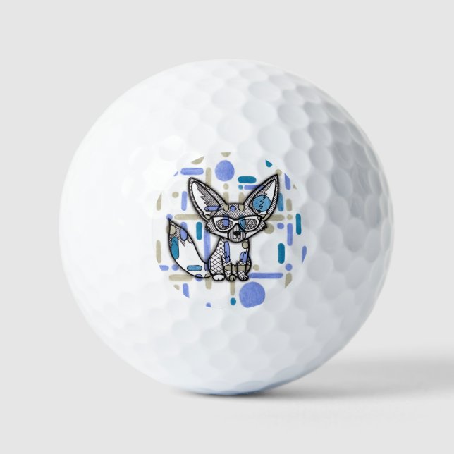 Pelotas De Golf Cool Fennec Fox with Sunglasses Blue Geometric Gol (Anverso)
