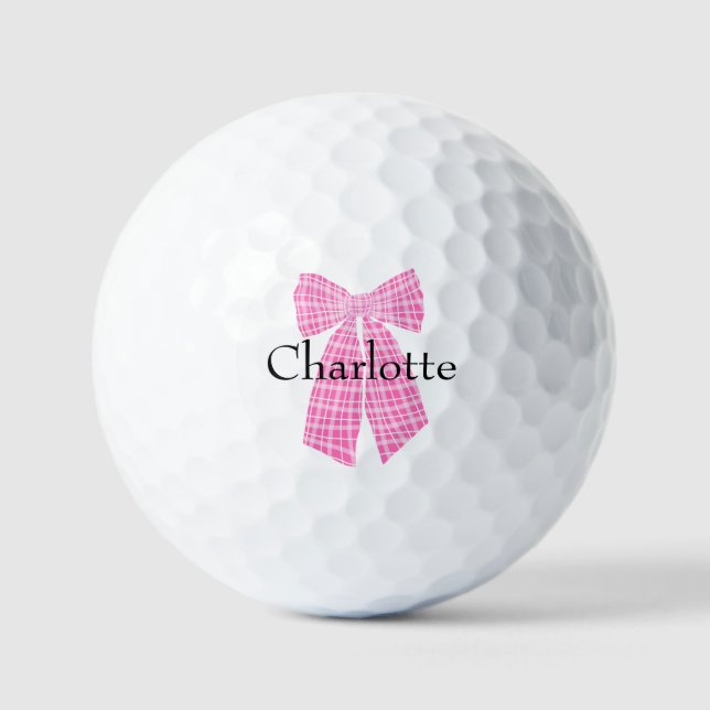Pelotas De Golf Coquette Romántica Rosa Gingham personalizada (Anverso)