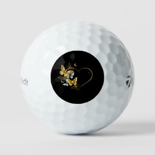 Pelotas De Golf Corazón con mariposas doradas